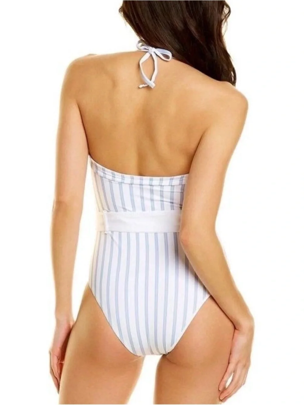 Revel Ray Striped Blue & White Belted One-Piece Swimsuit NWT Sz S - Picture 2 of 10